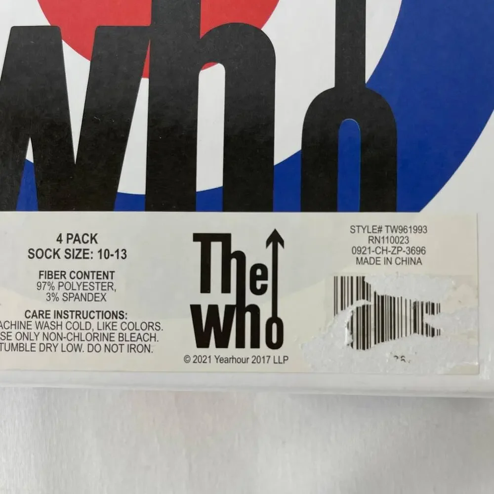 The Who 4 Pack Mens Crew Socks NEW Gift British Rock Band London Music Sz 10-13